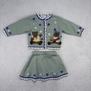 Vintage Jenni By Jennifer Moore 2pc Knit Sweater & Skirt Set Size 2T Teddy Bear